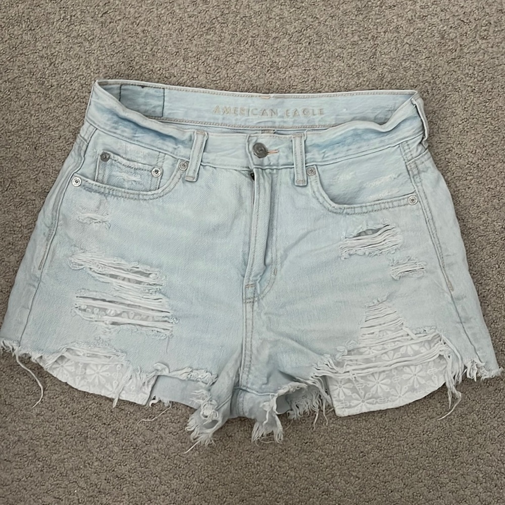 American Eagle denim shorts with lace detailed pockets